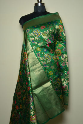 Picture of Green Semi Katan Banarasi Silk Dupatta with Heavy Zari Work