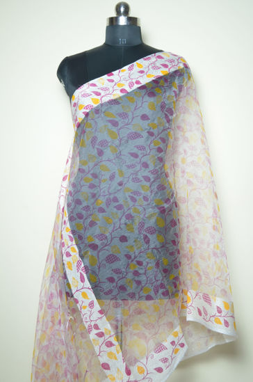 Picture of Pink and Yellow Floral Organza Dupatta