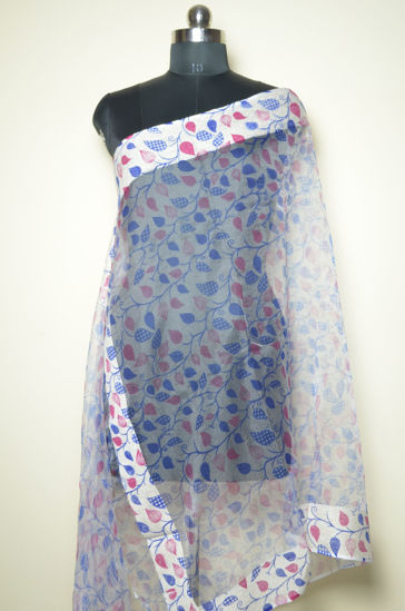 Picture of Blue and Magenta Floral Organza Dupatta