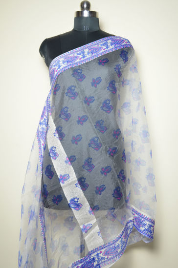 Picture of Blue and Pink Floral Organza Dupatta