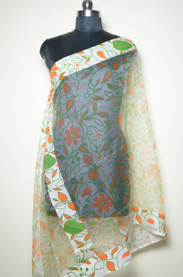 Picture of Orange and Green Floral Organza Dupatta
