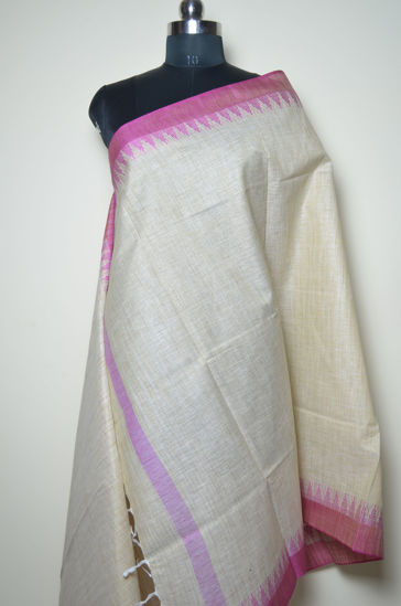 Picture of Nude and Pink Cotton Dupatta with Temple Border