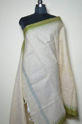 Picture of Nude and Olive Green Cotton Dupatta with Temple Border