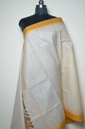 Picture of Nude and Mustard Yellow Cotton Dupatta with Temple Border