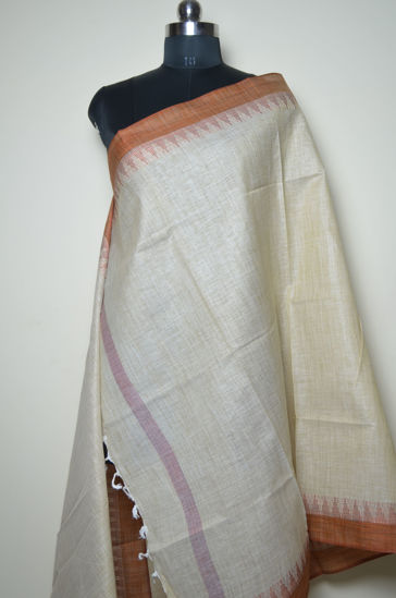 Picture of Nude and Brown Cotton Dupatta with Temple Border