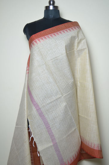 Picture of Nude and Red Cotton Dupatta with Temple Border