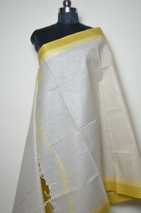 Picture of Nude and Yellow Cotton Dupatta with Temple Border