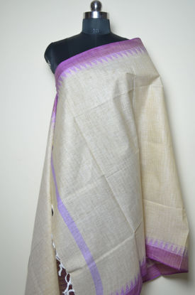 Picture of Nude and Purple Cotton Dupatta with Temple Border