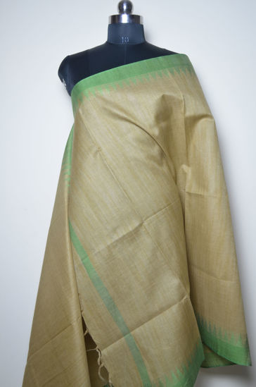 Picture of Beige and Green Cotton Dupatta with Temple Border