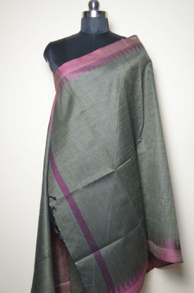 Picture of Grey and Magenta Cotton Dupatta with Temple Border