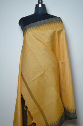 Picture of Mustard Yellow and Black Cotton Dupatta with Temple Border
