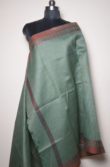 Picture of Green and Maroon Cotton Dupatta with Temple Border