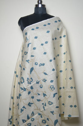 Picture of Nude with Bluish Grey and Gold Floral Print  Cotton Dupatta