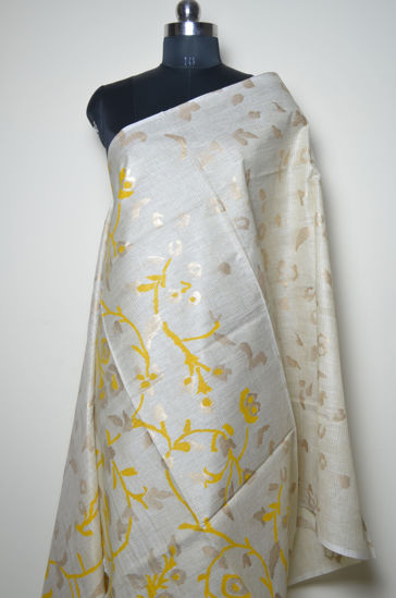 Picture of Nude with Yellow and Gold Floral Print  Cotton Dupatta