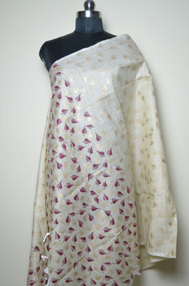 Picture of Nude with Maroon and Gold Floral Print  Cotton Dupatta