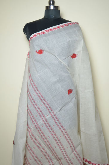 Picture of White and Red Jamdani Cotton Dupatta
