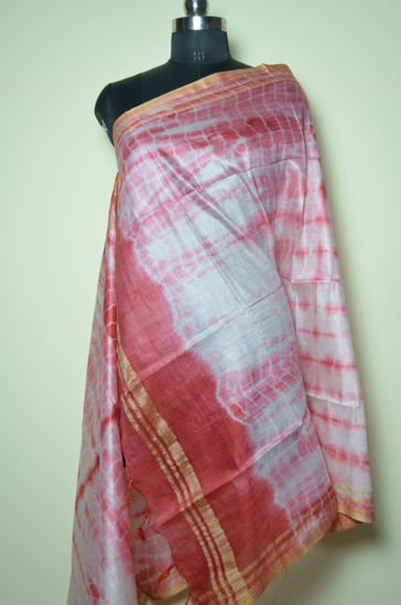 Picture of Red and White Shibori Bhagalpuri Silk Dupatta