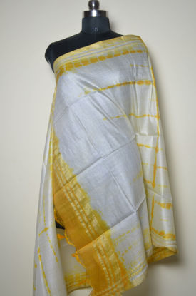 Picture of Yellow and White Shibori Bhagalpuri Silk Dupatta