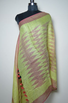 Picture of Green and Red Ikkat Linen Dupatta