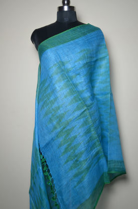 Picture of Blue and Green Ikkat Linen Dupatta