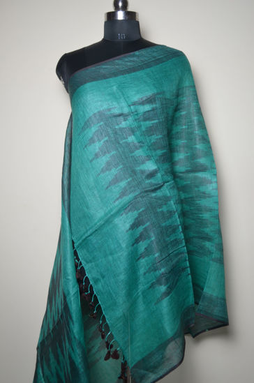 Picture of Sea Green and Brown Ikkat Linen Dupatta