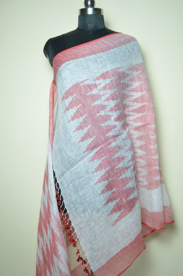 Picture of White and Red Ikkat Linen Dupatta