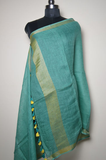 Picture of Green and Gold Plain Linen Dupatta