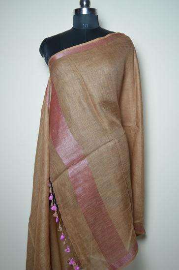 Picture of Brown and Red Plain Linen Dupatta
