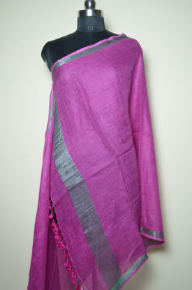Picture of Magenta and Green Plain Linen Dupatta