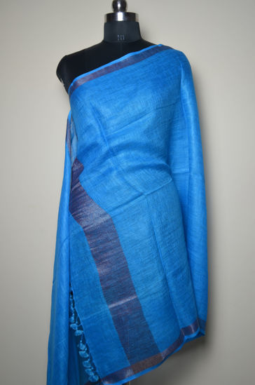 Picture of Blue and Maroon Plain Linen Dupatta