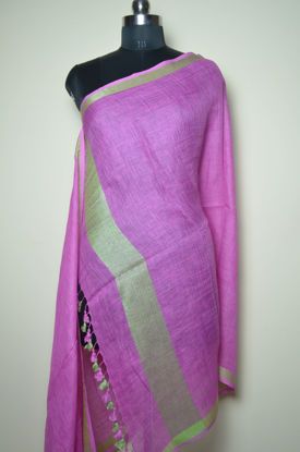 Picture of Pink and Green Plain Linen Dupatta