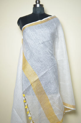 Picture of Ivory White and Yellow Plain Linen Dupatta