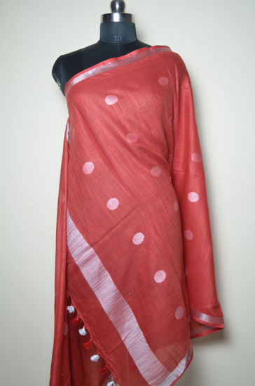 Picture of Red and Silver Linen Dupatta with Butta