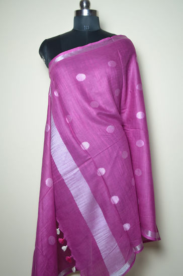 Picture of Magenta and Silver Linen Dupatta with Butta