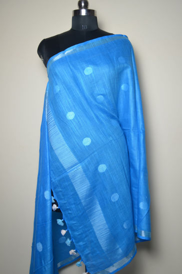 Picture of Blue and Silver Linen Dupatta with Butta