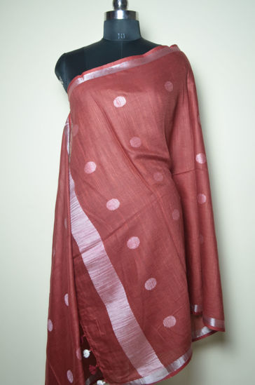Picture of Maroon and Silver Linen Dupatta with Butta