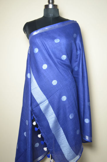 Picture of Blue and Silver Linen Dupatta with Butta