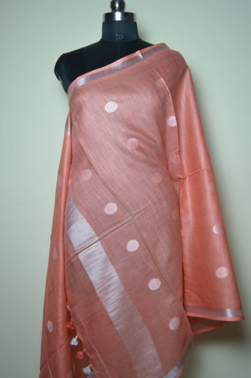 Picture of Peach and Silver Linen Dupatta with Butta