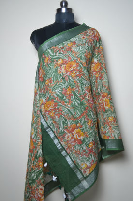 Picture of Green Floral Linen Dupatta