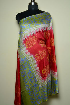 Picture of Red and Green Muslin Silk Printed Dupatta