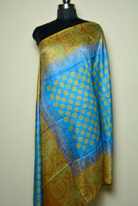 Picture of Blue and Brown Muslin Silk Printed Linen Dupatta