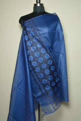 Picture of Prussian blue Matka Silk Dupatta