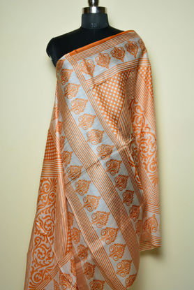 Picture of Ivory White and Orange Tussar Silk Printed Dupatta