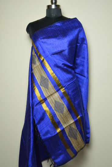 Picture of Royal Blue Raw Silk Plain Dupatta