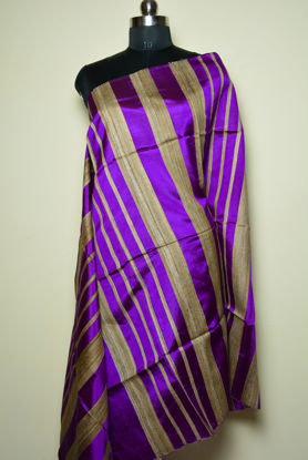 Picture of Purple and Nude Stripes Raw Silk Plain Dupatta