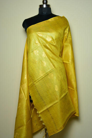 Picture of Yellow Assam Muga Silk Dupatta with Zari Butta