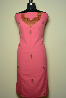 Picture of Hand Embroidered Peach Crepe Kashmiri Dress Material