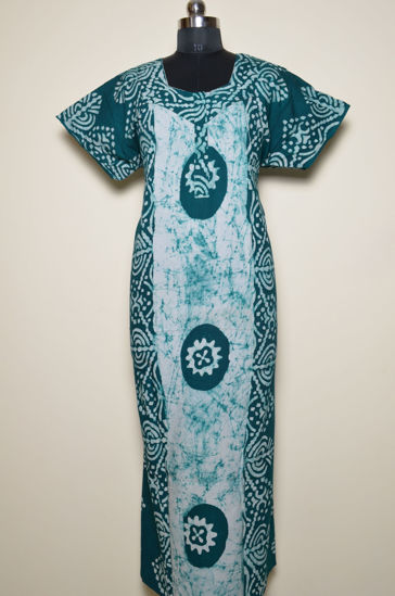 Picture of Sea Green Batik and Shibori Print Cotton Nighty