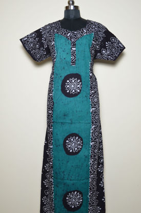 Picture of Sea Green and Black Batik and Shibori Print Cotton Nighty