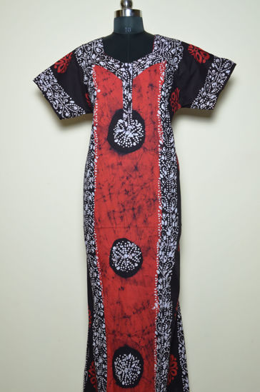 Picture of Red and Black Batik and Shibori Print Cotton Nighty